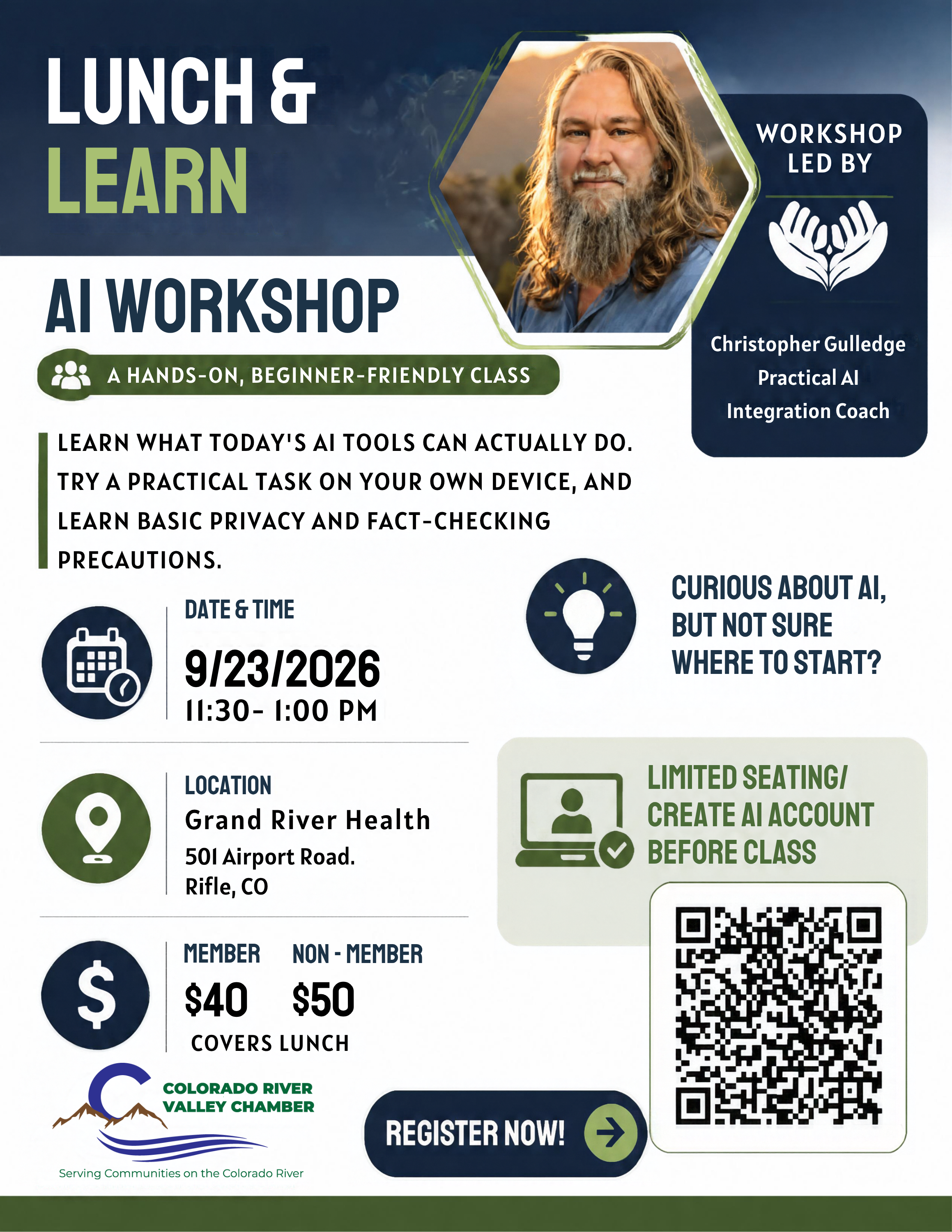 Colorado River Valley Chamber Lunch & Learn AI Workshop flyer